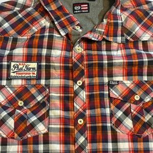Vintage Y2K Phat Farm Men Plaid Button Up Graphic Patches Shirt 3X 90s Hip Hop